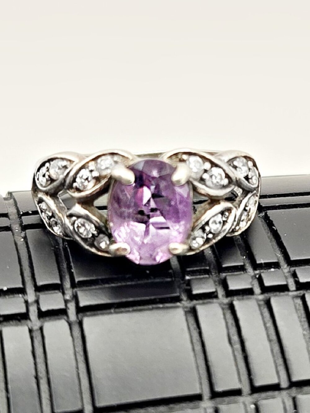 Vintage Sterling Silver Amethyst CZ Ring Size 6.25 Openwork 925